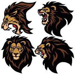 Lion Head Logo Set Vector Sport Esport Mascot Illustration Design