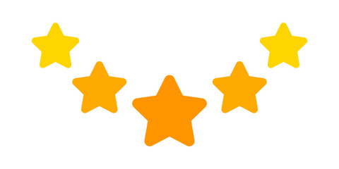 five stars icon cute isolated on white background, chic 5 star shape yellow orange, illustration simple star rating symbol, clip art 5 star for logo, pentagram five star for decoration ranking award