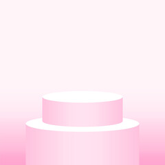 pink pedestal cylinder for cosmetics showcase, podium circle stage pink pastel soft color, podium round for make-up product display, copy space