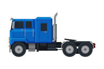 Blue Truck, Side View of Cargo Delivery Cargo Vehicle Flat Vector Illustration on White Background