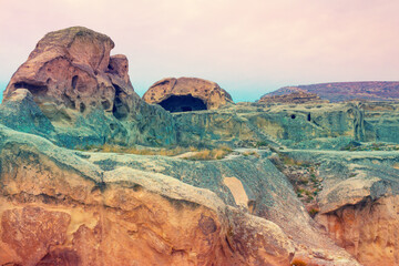 Panoramic view at Antique cave city Uplistsikhe, Georgia, Europe