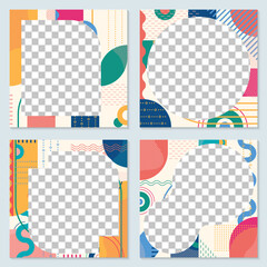 Obraz premium Social media post design template. Abstract frame set with geometric shapes. Modern background for photo. Square banner, poster or cover template for fashion and sale posts. Vector illustration.