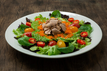 Avocado Salad Served Tuna sprinkle ebiko, sesame and vegetables Healthy food or diet