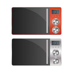 Fototapeta premium Set of modern microwaves. Stylish microwave isolated on a white background. Realistic vector.