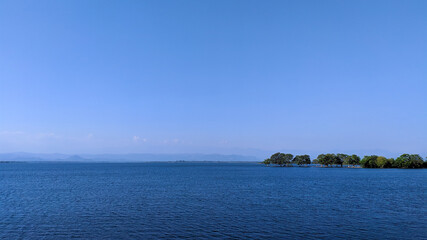 Fototapeta na wymiar Udawalawa Lake, Trees in the middle of the lake 