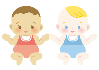 手をつなぐ笑顔の赤ちゃんたち 正面 ベビー全身イラスト32