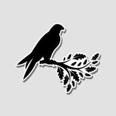 Falcon on a branch sticker isolated on a gray background