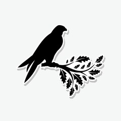 Falcon on a branch sticker isolated on a gray background