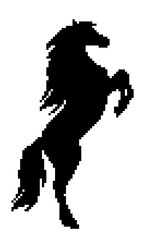 Black horse. 8 bit pixel horse silhouette image, for cross stitch pattern. Animal in Vector Illustration