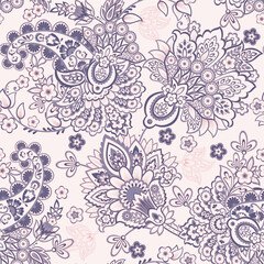 paisley floral vector illustration in damask style. seamless background