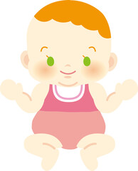 笑顔の赤毛白人の赤ちゃん　正面　ベビー全身イラスト35