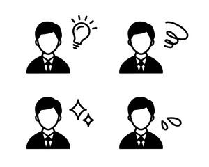 ネガティブとポジティブな考えの人のアイコン／悩む／閃く