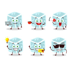 Ice tube cartoon character with various types of business emoticons