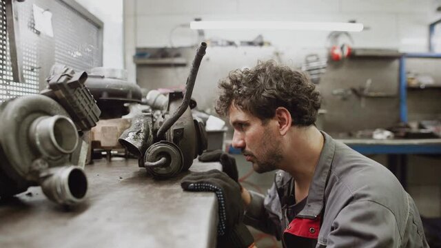 Auto mechanic repairing a car in a workshop.car repair concept
