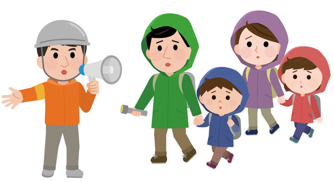 水害で避難する家族 誘導される イラスト Stock Vector Adobe Stock