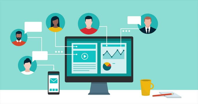 Business people working remotely online on a shared project