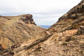 The magnificent dramatic landscape with the red desert dunes on the Ponta de São Lourenço (Saint Lourence cape) on Madeira island