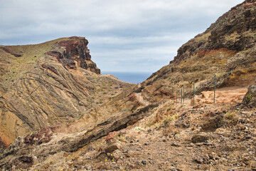 The magnificent dramatic landscape with the red desert dunes on the Ponta de São Lourenço (Saint Lourence cape) on Madeira island