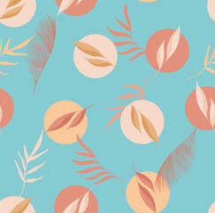 Seamless Pastel Color Dots and Tropical Leaves Sweet Design Perfect for Print