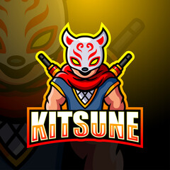 Kitsune ninja mascot esport logo design