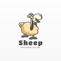 Vector Logo Illustration Sheep Simple Mascot Style.
