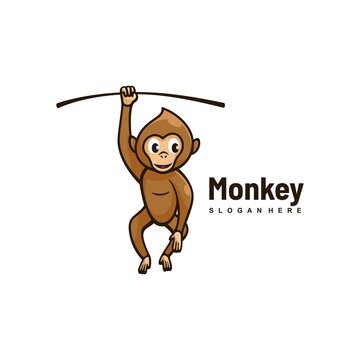 Vector Logo Illustration Monkey Simple Mascot Style.