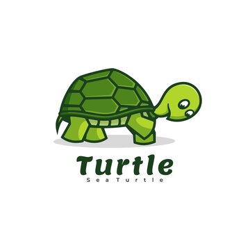 Vector Logo Illustration Turtle Simple Mascot Style.