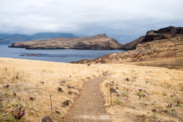 The magnificent dramatic landscape with the red desert dunes on the Ponta de São Lourenço (Saint Lourence cape) on Madeira island