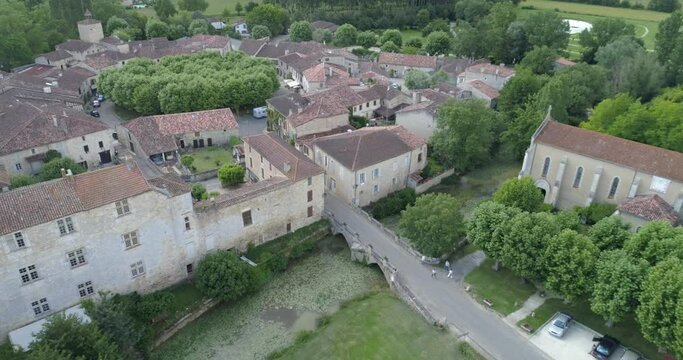 Fourc&egrave;s aerial back travelling, Dordogne, labelled Les Plus Beaux Villages de France
