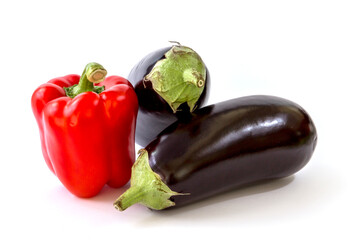 Healthy food, vegetable, paprika and eggplants on a white background