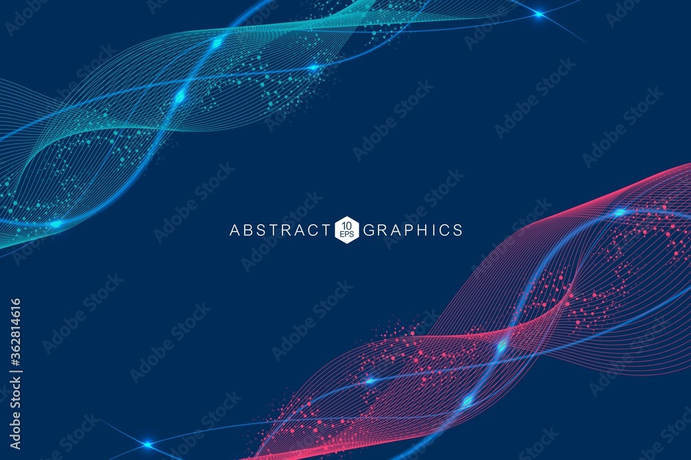Poster geometric abstract background with connected line and dots. structure molecule and communication. bi