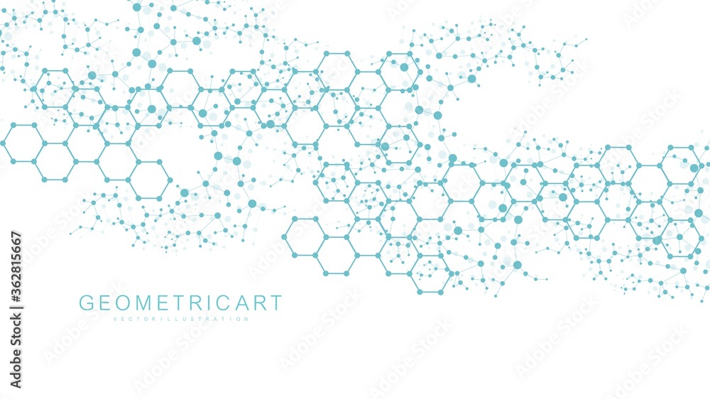 Poster hexagonal abstract background. big data visualization. global network connection. medical, technolog