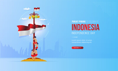 Panjat pinang or climbing slippery pole illustration for celebrate of Indonesia independence day
