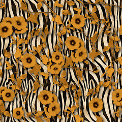 Seamless Colorful Flowers and Animal Background Trendy Colors perfect for fashion print