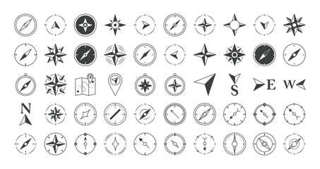 compass rose navigation cartography travel explore equipment icons set line design icon