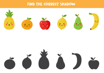 Find the correct shadow of cute kawaii fruits.