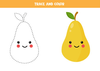 Handwriting practice for preschoolers with cute kawaii pear.
