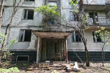 Flats Building in Prypiat, Chernobyl exclusion Zone. Chernobyl Nuclear Power Plant Zone of...