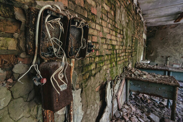 School classroom in Prypiat, Chernobyl exclusion Zone. Chernobyl Nuclear Power Plant Zone of...