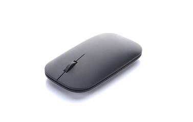 Computer mouse, wireless, black, glossy Modern Bluetooth electronic connector isolated on a white...