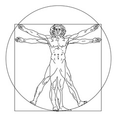 Stylized sketch of the Vitruvian man or Leonardo's man. Homo vitruviano vector illustration based on Leonardo da Vinci artwork black and white