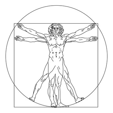 Stylized sketch of the Vitruvian man or Leonardo's man. Homo vitruviano vector illustration based on Leonardo da Vinci artwork black and white