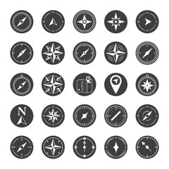 compass rose navigation cartography travel explore equipment icons set silhouette design icon