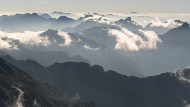 Fansipan Vietnam Mountain Top Layers of Mountain and Clouds Time Lapse