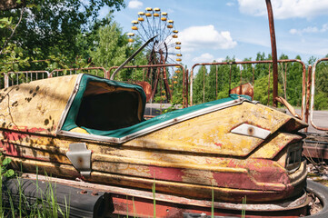 Fun fair, ferris wheel in Prypiat, Chernobyl exclusion Zone. Chernobyl Nuclear Power Plant Zone of...