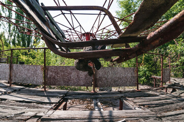 Fun fair, ferris wheel in Prypiat, Chernobyl exclusion Zone. Chernobyl Nuclear Power Plant Zone of...