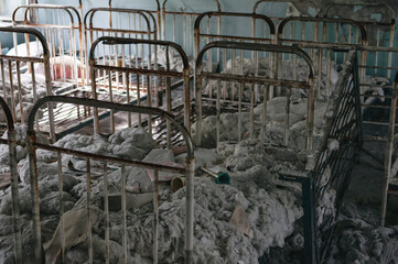 Toys and cots, Kindergarten in Prypiat, Chernobyl exclusion Zone. Chernobyl Nuclear Power Plant...