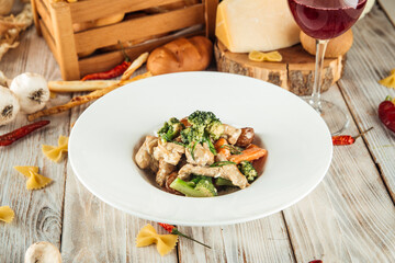 Rabbit roast in creamy sauce with new potatoes