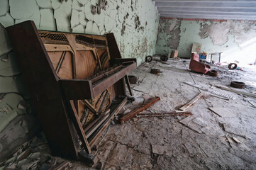 Toys and cots, Kindergarten in Prypiat, Chernobyl exclusion Zone. Chernobyl Nuclear Power Plant Zone of Alienation in Ukraine