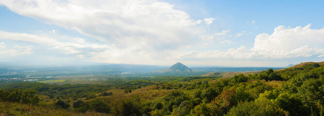 Panorama of the Caucasus mountains in summer